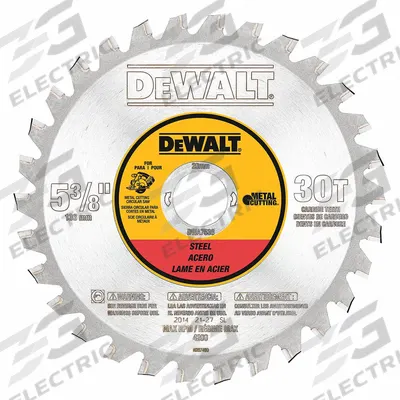 DEWALT Circular Saw Blade: 5 3/8 in Blade Dia., 30 Teeth, 0.06 in Cut Wd - Steel & General Metal-Cutting Blades