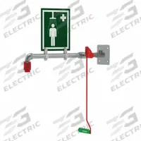HUGHES SAFETY Plumbed Shower: Wall Mnt, Plastic Sprayhead, Stainless Steel Pipe, Silver (MPN 23GSH). Key specifications — Brand: HUGHES SAFETY; Activation: Pull Rod.