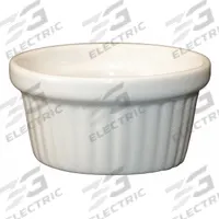 ITI Fluted Ramekin: 3 oz Capacity, Vitrified Stoneware, White, Microwaveable, Dishwasher Safe (MPN RAMF-3-AW). Key specifications — Microwaveable: Yes; Oven Safe: No; Brand: ITI; Material: Vitrified Stoneware; Color: White; NSF Certified: No; Dishwasher Safe: Yes.