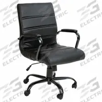 FLASH FURNITURE Office Chair: Whitney, Black, Faux Leather Material, 19 1/2 in Back Ht, Tilting Back (MPN GO-2286M-BK-BK-GG). Key specifications — attr995518: Whitney; attr982877: Black; attr982913: Yes; attr982865: Black; attr982870: FLASH FURNITURE; attr982901: Black.