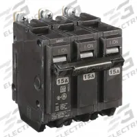 GE Miniature Circuit Breaker: THQB, 15 A, 120/240V AC, Three Phase, 10kA at 120/240V AC, Std (MPN THQB32015). Key specifications — attr195972: 15 A; attr195973: 120/240V AC; attr195974: Three; attr195975: 10kA at 120/240V AC; attr195976: Load Centers.