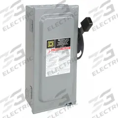 SQUARE D Safety Switch: Fusible, 60 A, Single Phase, 240V AC, Galvanized Steel, Indoor (MPN D222N). Key specifications — Brand: SQUARE D.
