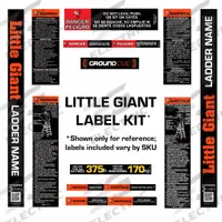LITTLE GIANT Ladder Label Kit: For Stepladders, 16 Labels, Safety and Hazard Labels (MPN 31883). Key specifications — attr1050042: English; attr1050050: LITTLE GIANT.