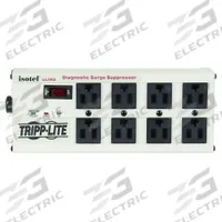 TRIPP LITE Outlet Strip: 8 Outlets, 12 ft Cord Lg, 3,840 J Rated Energy, 12 A Current, UL 1449, Gray (MPN ISOBAR 8 ULTRA). Key specifications — Brand: TRIPP LITE; Mounting Style: Keyhole.
