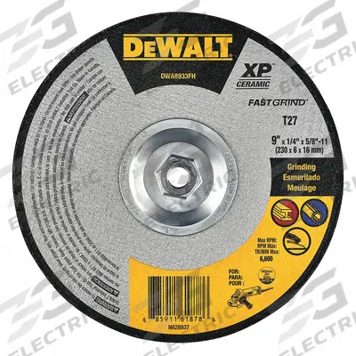 DEWALT Depressed Center Grinding Wheel: Type 27, 9" x 1/4" x 5/8"-11, Ceramic - Cool-Cutting Grinding Wheels for Carbon & Stainless Steel