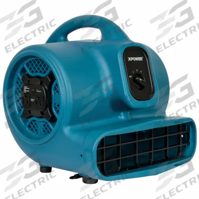 XPOWER Centrifugal Blower: 1,600 cfm, 1/4 hp, Fixed Frame, 115V AC, 3 Speeds, Blue - Portable Blowers