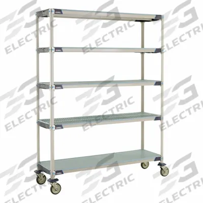 METRO Utility Cart: 62 in x 20 in, 79 in Overall Ht, 5 Shelves - Harsh-Environment Antimicrobial Mobile Plastic Shelving