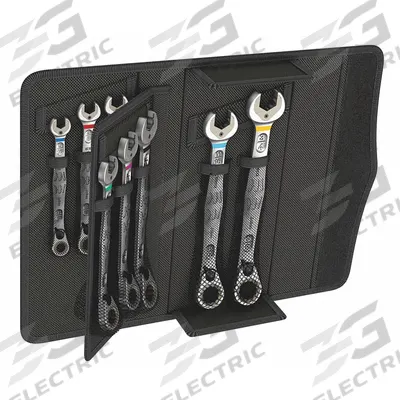 WERA Ratcheting Combination Wrench Set: Alloy Steel, Nickel Chrome, 8 Tools - SAE 12-Point Ratcheting Combination Wrench Sets