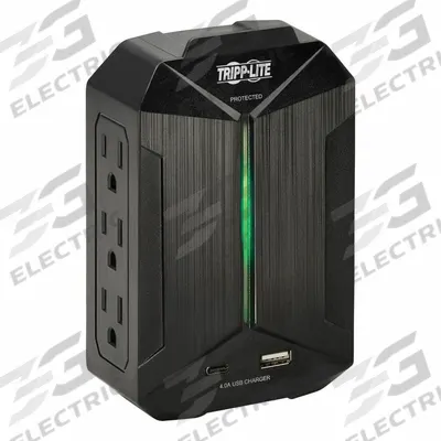 TRIPP LITE Outlet Strip: 6 Outlets, 490 J Rated Energy, 4 A Current, UL 1449, Black - Compact Direct Plug-In Surge Protectors