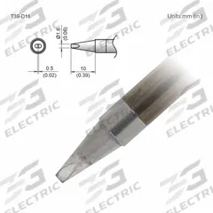 HAKKO Soldering Tip: T39 Series, Chisel, 1.6 mm W, 10 mm Lg (MPN T39-D16). Key specifications — Brand: HAKKO; Compatible Handpiece Manufacturer Model Number: FX-9702; Manufacturer Part Number: T39-D16.