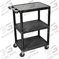 APPROVED VENDOR Utility Cart: 300 lb, 3 Shelves, 24 in L x 18 in W Self, Black, Flat (MPN HE34-B). Key specifications — Shelf Color: Black; Brand: APPROVED VENDOR; Caster/Wheel Configuration: (2) Swivel with Brake.