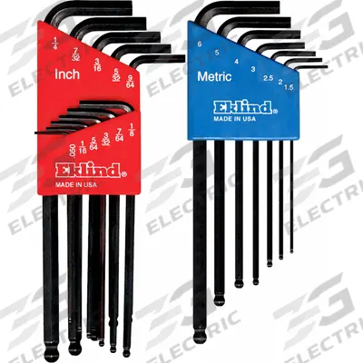 EKLIND Hex Key: 16 or More Pieces, Ball-Hex-L, L, Metric and SAE, Single Ball End - L-Shaped Hex Key Sets
