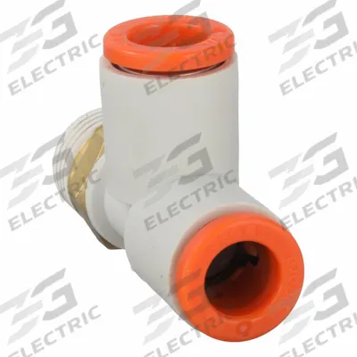 SMC Push-Fit Tee Fitting: 1/8 in Pipe x 1/4 in OD x 1/4 in OD x 1/8 in Pipe Size - Polybutylene & Brass Tube Fittings