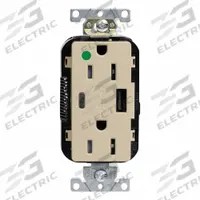 USB Receptacle: Decorator Duplex, 5-15R, USB Type A/C, Ivory, 125V AC, 15 A (MPN M56AC-HGI). Key specifications — Brand: LEVITON.