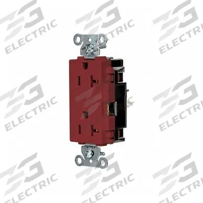 HUBBELL Receptacle: Decorator Duplex, 5-20, Red, 125V AC, 20 A, 2 Pole / 3 Wire (MPN HBL2162STR) - General Purpose Receptacles