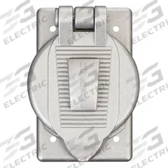 HUBBELLOCK Weatherproof Cover: Cast Aluminum, Hubbellock Receptacles, 1 Gangs, 4 3/8 in Overall Ht (MPN HBL20405). Key specifications — Brand: HUBBELLOCK; Color: Aluminum; Compatible with Product Type: Hubbellock Receptacles; Mounting Orientation: Vertical.