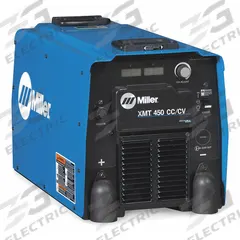 MILLER ELECTRIC Multiprocess Welder: XMT 450 CC/CV, DC, Power Source Only (MPN 907481). Key specifications — Maximum Amperage (Stick): 600 A; Maximum Amperage (TIG): 600 A; Input Voltage (Nominal) (Merch - Table Column, Filters): 230V.