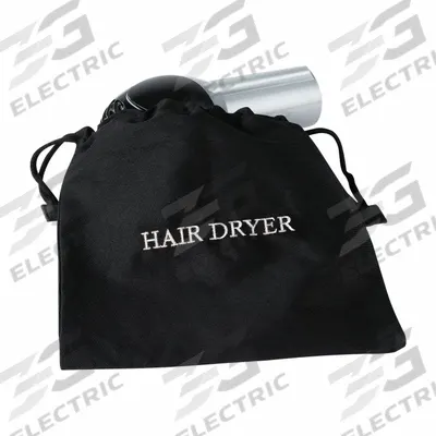 HOSPITALITY 1 SOURCE Hair Dryer Bag: Black w/White Embroidery, 12 in Overall Wd - Hair Dryer Bags