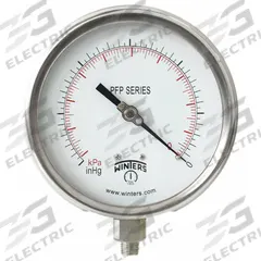 WINTERS Panel-Mount Compound Gauge: Back Flange, 0 psi to 300 psi, 4 1/2 in Dial, 1/4 in NPT Male (MPN PFP707-DRY-45BF). Key specifications — Accuracy: ±1.0%; Brand: WINTERS; Vibration Resistance Properties: Field-Fillable; Gauge Wetted Parts: Stainless Steel.