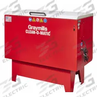 GRAYMILLS Parts Washer: For Solvent-Based Solution Base Type, Manual, Steel, 40 gal Fluid Capacity (MPN COM504-A). Key specifications — Voltage: 120V AC; Brand: GRAYMILLS; Series: Clean-O-Matic™; Includes: Work Shelf, Filter; Standards: cETLus Certified; Cleaning Method: Manual; Tank Material: Steel; For Solution Base Type: Solvent-Based.