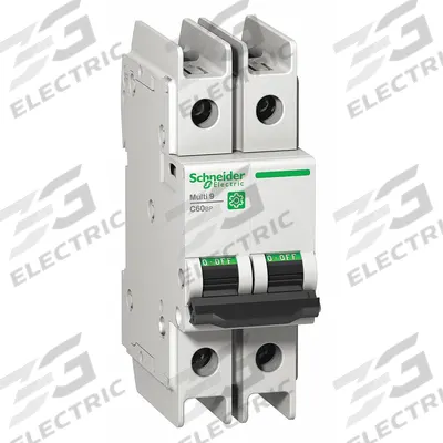 SCHNEIDER Miniature Circuit Breaker: 1 A Amps, 14kA at 120/240V AC, Screw Clamp - C-Curve, 2-Pole UL489 DIN Rail-Mount Miniature Circuit Breakers