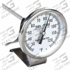 TEL-TRU Laboratory Dial Thermometer: 25°F to 125°F, +/- 1% Accuracy, 12 in Stem Lg, Fahrenheit (MPN GT100R-12/16121260). Key specifications — Accuracy: +/- 1%; Brand: TEL-TRU; Temperature Units: Fahrenheit.
