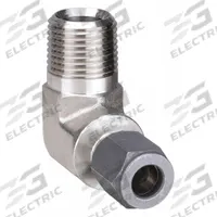 PARKER Compression Fitting Elbow: 1/4 in OD x 1/8 in Pipe size, 1/8-27 Thread Size, Stainless Steel (MPN 4 CBU-SS). Key specifications — Series: Ferulok; Brand: PARKER.