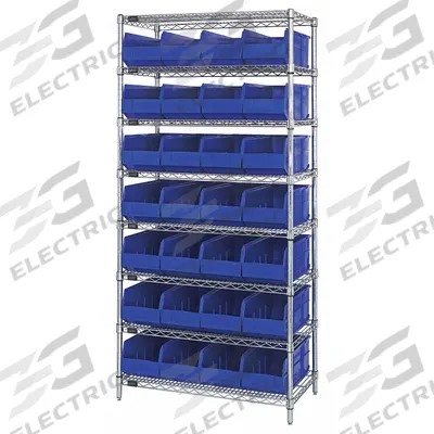 QUANTUM STORAGE SYSTEMS Bin Shelving: 36 in x 18 in x 74 in, 1 Sided, 28 Bins, Open, Shelf Bin - Wire Stationary Bin Shelving with Open-Front Bins