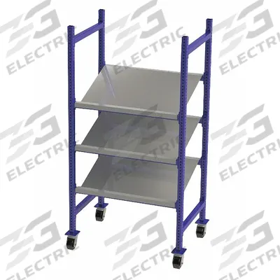 UNEX FLOW CELL Gravity Flow Rack: 36 in x 28 in x 72 in, Tilt, 3 Shelves - Tilted Solid-Deck Bolted Mobile Flow Racks