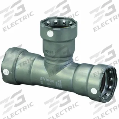 VIEGA MEGAPRESS Crimp Tee Fitting: 3/4 in Pipe x 3/4 in Pipe x 3/4 in Pipe Size, Carbon Steel - Steel Press Pipe Fittings