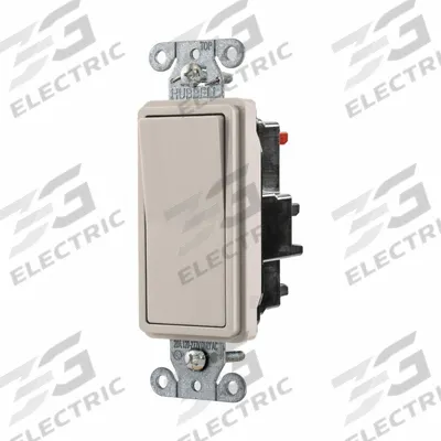 HUBBELL Wall Switch: Rocker Switch, 3-Way, Maintained, Light Almond, 120/277V AC - Rocker Wall Switches