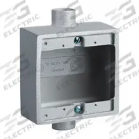 HUBBELL KILLARK Device Box: Aluminum, Square, 2 Gangs, 1/2 in Hub Size, 50 cu in Capacity, Gray (MPN 2FDC-1). Key specifications — Color: Gray; Brand: HUBBELL KILLARK.