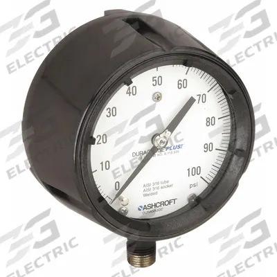ASHCROFT Process Pressure Gauge: 0 psi to 100 psi, White, 4 1/2 in Dial, 1/2 in NPT Male - Vibration-Resistant All-Stainless Steel Wetted Parts & Casing