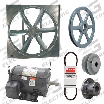 Dayton Supply Fan w/Drive Package: Belt Drive, 48 in Blade, Open Dripproof, 31,442 cfm - Belt-Drive Panel Supply Fans with Drive Package