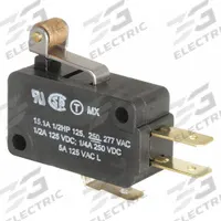 HONEYWELL Miniature Snap Action Switch: Roller Lever Actuator, 1NO/1NC, Quick Connect (MPN V7-1C13D8-201). Key specifications — AC Contact Rating: 15 A @ 125 V; Electrical Connection: Quick Connect; Series: V7; Brand: HONEYWELL.
