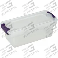 HOMZ Storage Tote: 1.8 gal, 16 1/4 in x 7 in x 6 1/8 in, Clear Body, Clear Lid, Not NSF Certified (MPN 3410GRPRCL.10). Key specifications — attr1188666: Plastic; attr1188671: Rounded; attr1188675: Clear; attr1188676: Clear; attr1188687: HOMZ; attr1188688: Not NSF Certified; attr1188689: Nesting Capable.