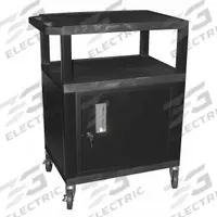 APPROVED VENDOR Audio-Visual Cart: 24 in L x 18 in W, 24 in L x 18 in W 34 in H, Plastic, Black (MPN WT34C2E). Key specifications — Handle Type: Flat; Brand: APPROVED VENDOR; Color: Black; Configuration: (3) Shelves.