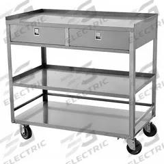 APPROVED VENDOR General Purpose Steel Mobile Workstation: Fixed Ht, Stainless Steel, 36 in x 20 in (MPN 23AR44). Key specifications — For Environment: Clean Rooms; For Location: Indoor; Assembly: Fully Assembled; Wheel Material: Polyurethane; Frame Material Finish: Stainless Steel; Maximum Shelf Load Capacity: 500 lb; Drawer Depth: 18-1/2 in; Drawer Height: 3-1/2 in.