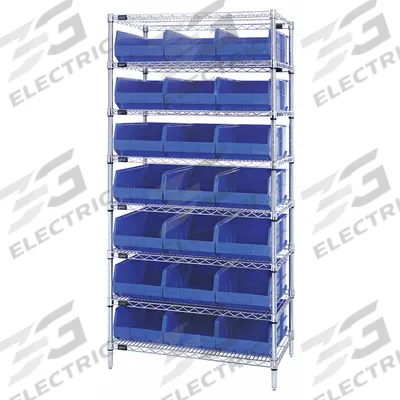QUANTUM STORAGE SYSTEMS Bin Shelving: 36 in x 14 in x 74 in, 1 Sided, 21 Bins, Open, Shelf Bin - Wire Stationary Bin Shelving with Open-Front Bins