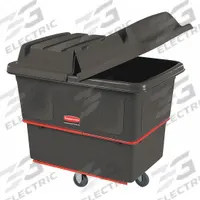 RUBBERMAID COMMERCIAL PRODUCTS Cube Truck: 12 cu ft, 800 lb, 43 1/4 in L x 28 in W x 33 7/8 in H (MPN FG471200BLA). Key specifications — Manufacturer Part Number: FG471200BLA; Brand: RUBBERMAID COMMERCIAL PRODUCTS; Caster/Wheel Configuration: (2) Rigid; Color: Black.