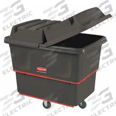 RUBBERMAID COMMERCIAL PRODUCTS Cube Truck: 12 cu ft, 800 lb, 43 1/4 in L x 28 in W x 33 7/8 in H (MPN FG471200BLA). Key specifications — Manufacturer Part Number: FG471200BLA; Brand: RUBBERMAID COMMERCIAL PRODUCTS; Caster/Wheel Configuration: (2) Rigid; Color: Black.