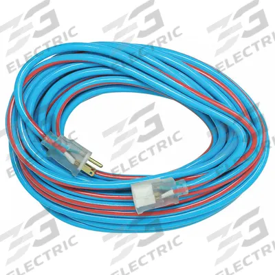 SOUTHWIRE Extension Cord: Outdoor Use, 50 ft Lg, Outlet, 5-15P, 12/3, SJTW, Blue/Red - Outdoor Extension Cords with Single Outlet