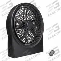 TREVA/O2COOL Cooling Fan: 10 in Blade Dia, Non-Oscillating, 91 cfm_204 cfm_257 cfm Airflow, 3 Speeds (MPN FD10B25A). Key specifications — Voltage: 12V DC; Oscillation: Non-Oscillating; Number of Speeds: 3; Power Source: Battery; Fan Housing Material: ABS; Brand: TREVA/O2COOL.