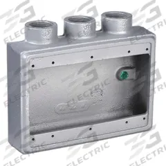 APPLETON ELECTRIC Electrical Box: Iron, Rectangular, 3 Gangs, 3/4 in Hub Size, 40 cu in Capacity (MPN FSS-3-75). Key specifications — Color: Gray; Brand: APPLETON ELECTRIC.