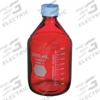 KIMBLE Media Bottle: 2 L, Screw-On, GL 45, 260 mm, Amber, Closure Included, Narrow Mouth Size (MPN 14399-2000). Key specifications — Closure Type: Screw-On; Mouth Size: Narrow; Screw Closure Size: GL 45; Brand: KIMBLE; Body Color: Amber.