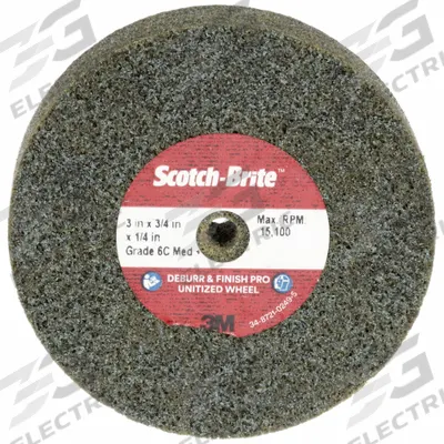 SCOTCH-BRITE Unitized Wheel: 3 in Dia x 3/4 in W, 1/4 in Arbor Hole, Ceramic, Medium - Cool-Cutting Light Deburring & Finishing Wheels for All Materials
