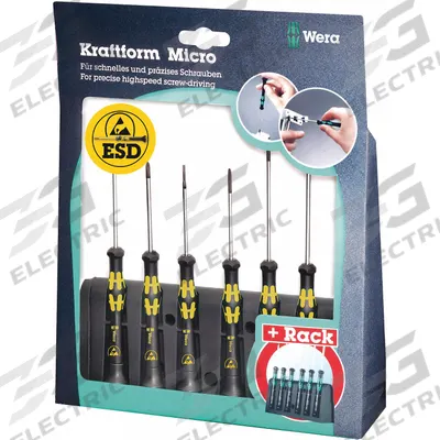 WERA ESD Safe Screwdriver Set: 1-10 Pieces, 6 Pieces, Phillips/Slotted Tip, Ergonomic Grip - ESD-Safe Precision Screwdriver Sets