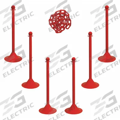 APPROVED VENDOR Barrier Post Kit: Red Chain Color, 50 ft Chain Lg, 4 Posts - Solid-Color Plastic Chain Barrier Systems