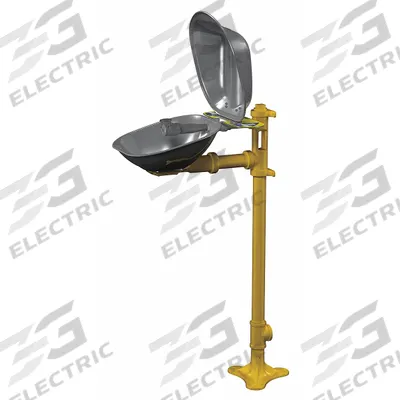 BRADLEY Plumbed Eyewash: Std, Floor Mnt, Eyes Coverage, Covered, Stainless Steel Bowl - Floor-Mount Eyewash Stations