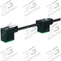 MURRELEKTRONIK Cordset: (2) DIN Form BI Female Right Angle x Bare Wire, 10 m Cable Lg, PUR, Black (MPN 7000-58101-6371000). Key specifications — Wire Size: 18 AWG; Brand: MURRELEKTRONIK; Cable Jacket Color: Black; IP Rating: IP67; DIN Connector Spacing: 100 mm.